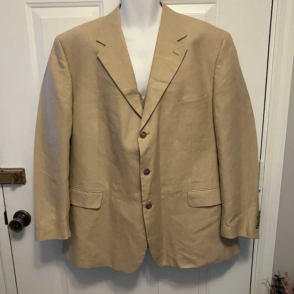 Brooks Brothers 46R Beige Linen Sport Coat Men's Blazer Jacket & Vest Italy